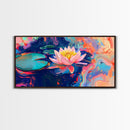 Water Lily, koi fish painting, botanical prints, pink orange wall art, floral painting, nature wall art, framed canvas print