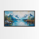 Snowy Peaks, mountain painting, framed canvas print, landscape painting, extra wide art, rustic wall art, above bed wall art