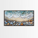 Coastal decor, beach painting, framed canvas print, extra wide art, ocean waves, seascape painting, rustic wall art, nautical wall art
