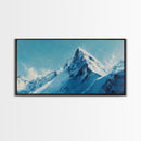 Mountain Painting, Blue and White Art, Snowy Peak Art, Framed Canvas Print, Rustic Decor, Minimalist Art, Extra Wide Art