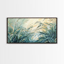 Green grass, warm light, Canvas Print, wabi sabi wall art, sage green wall art, botanical prints, extra wide art, minimalist art