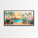 Tropical Sunset Art, Coastal Landscape Art, Boho Wall Art, Palm Tree Painting, Pink Orange Wall Art, Extra Wide Art, Canvas Print