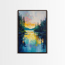 Golden Glow, lake Tahoe art, mountain painting, landscape painting, above bed wall art, framed canvas print, panoramic painting