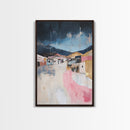 Desert Village, southwest wall art, moody art, warm tones, rustic decor, Joshua tree art, framed canvas print, abstract landscape