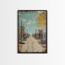 Western Town Scene, rustic wall art, farmhouse art, vintage horse art, southwest wall art, Framed Canvas Print