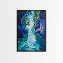 Serene Lake View, mountain painting, lake Tahoe art, blue and green wall art, landscape painting, boho art, Framed Canvas Print