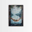 Hammock, Lake, Birch Trees, Framed Canvas Print, birch tree painting, landscape painting, wabi sabi art, rustic decor, extra wide art
