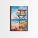 Lifeguard, Beach, Surf, Framed Canvas Print, coastal painting, beach house art, coastal cowgirl wall art, surf wall art, nautical painting