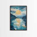 Moon Oil Painting, Smoky Mountain Art, Wabi Sabi Wall Art, Framed Canvas Print, Moody Art, Blue and Green Wall Art, Above Sofa Art