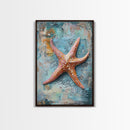 Starfish Texture Coastal Canvas Print, Beach House Decor, Ocean Wall Art, Nautical Artwork, Textured Beach Art, Coastal Living Room Art
