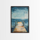 Wooden Dock on Water Framed Canvas Print | Lake House Wall Art | Tranquil Nature Painting | Rustic Cabin Decor | Boho Art