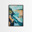 Coastal Cliffs, Nautical Painting, Seascape Painting, Rustic Decor, Extra Wide Art, Above Bed Wall Art, Framed Canvas Print