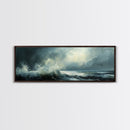 Stormy Ocean Waves Framed Canvas Print Dark Seascape Art, Moody Coastal Decor, Large Nautical Painting, Office or Living Room Art