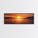 Golden Sunset, Serene Lake Painting, Tranquil Water Art, Nature Decor, Framed Canvas Print, Minimalist Style, Bedroom Artwork