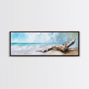 Driftwood on the Beach, Tranquil Coastal Landscape Wall Art, Serene Ocean Painting, Minimalist Seascape Decor, Relaxing Artwork