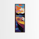 Sunset Boat, Vibrant Lake Art, Framed Canvas Print, Nautical Wall Decor, Colorful Water Reflection, Cabin Art, Living Room Art