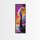Lone Tree, Coastal Sunset Art, Framed Canvas Print, Nature Landscape Art, Vibrant Sky Decor, Serene Home Art, Relaxing Wall Art