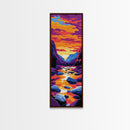 Mountain River, Vibrant Sunset Art, Framed Canvas Print, Nature Wall Decor, Rustic Home Art, Boho Landscape Art, Living Room Wall Art