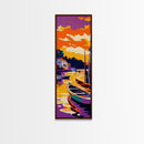 Sunset Boats, Vibrant Lake Scene, Framed Canvas Print, Nautical Wall Art, Living Room Art, Colorful Landscape, Coastal Decor, Cabin Art