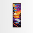 Mountain Lake, Twilight Glow, Framed Canvas Print, Nature Landscape Art, Cabin Wall Decor, Sunset Lake Painting, Outdoor Adventure Art
