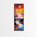 Majestic River View, Sunset Glow, Vibrant Mountains, Framed Canvas Print, Nature Wall Art, Autumn Colors, Rustic Cabin Decor