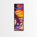 Adirondack Chair, Beach Sunset, Tranquil Coastal Scene, Vibrant Ocean Art, Relaxing Wall Decor, Summer House Print, Framed Canvas Print