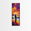 Lone Figure, Sunset Beach, Serene Ocean Scene, Moody Coastal Print, Contemplative Wall Art, Minimalist Aesthetic, Canvas Print
