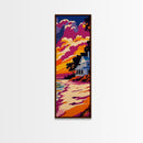 Beach House, Coastal Landscape, Sunset Wall Art, Nautical Home Decor, Vibrant Painting, Framed Canvas Print, Bedroom Wall Art