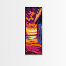 Boardwalk View, Coastal Sunset, Oceanfront Scene, Nautical Home Decor, Vibrant Landscape, Framed Canvas Print, Beach House Wall Art