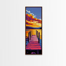 Lake Dock, Golden Sunset, Nature Landscape, Peaceful Cabin Decor, Vibrant Scenic Art, Framed Canvas Print, Living Room Wall Art