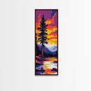 Mountain Lake, Autumn Sunset, Vibrant Nature Art, Rustic Cabin Decor, Woodland Landscape, Framed Canvas Print, Bedroom Wall Art