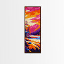Sunset Cabin Scene, Framed Canvas Print, Vibrant Mountain Art, Lakeside Landscape, Cozy Lodge Decor, Nature Home Decor, Rustic Wall Art