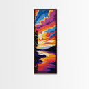 Serene Lake Sunset, Framed Canvas Print, Nature Wall Art, Reflective Water Scene, Cabin Decor, Relaxing Home Vibe, Boho Style