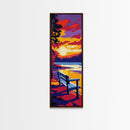 Peaceful Lakeside Bench, Canvas Print, Nature Scene, Vibrant Sunset Wall Art, Cozy Home Decor, Serene Reflection, Boho Living Style