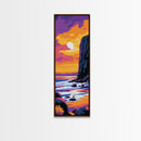 Cliff Sunset, Ocean, Scenic, Dreamy, Framed Canvas Print, Coastal Art, Nautical Decor, Office Wall Art, Vibrant Landscape, Ocean Waves