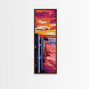 Coastal Sunset, Beach Fence, Landscape, Framed Canvas Print, Seascape Wall Art, Nautical Home Decor, Boho Painting, Summer Vibes