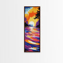 Vibrant Water Reflection, Sunset Lake Scene, Modern Nature Art, Warm Tones Print, Living Room Decor, Framed Canvas Print