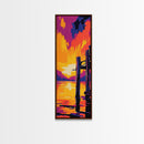 Lake Dock, Rustic, Peaceful, Warm, Framed Canvas Print, Waterfront Art, Cabin Decor, Lodge Wall Art, Living Room Artwork, Sunset Glow