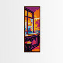 Vibrant Bar Scene, Sunset Wall Art, Modern Decor, Framed Canvas Print, Colorful Home Art, Warm Tones, Dining Room Art, Rustic Aesthetic