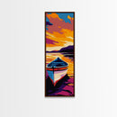 Serene Boat, Sunset Lake, Nautical Art, Tranquil Waters, Canvas Print, Coastal Wall Art, Bedroom Art, Lakehouse Decor, Boho Artwork