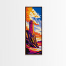 Castle On Cliff, Coastal Fantasy Art, Vibrant Sunset Painting, Framed Canvas Print, Medieval Tower, Colorful Wall Art, Living Room Decor