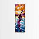 Joyful Swimmer, Vibrant Ocean Art, Summer Aesthetic Print, Coastal Decor, Colorful Beach Scene, Zen Meditation Art, Framed Canvas Print