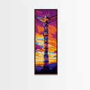 Totem Pole, Sunset Wall Art, Native American Art, Vibrant Home Decor, Tribal Artwork, Living Room Wall Art, Framed Canvas Print