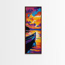 Canoe on Water, Serene Lake Art, Sunset Reflection Painting, Nature Lover Gift, Cabin Wall Decor, Tranquil Home Art, Framed Canvas Print