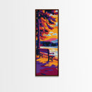 Park Bench, Autumn Scenery, Tranquil Landscape, Fall Foliage, Framed Canvas Print, Peaceful Decor, Warm Colors, Cozy Home