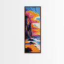 Cliffside Ocean, Sunset Beach, Dramatic Seascape, Coastal Art, Framed Canvas Print, Living Room Decor, Modern Home Aesthetic