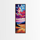 Rolling Hills, Vibrant Wheat Field, Sunset Skies, Nature Art, Framed Canvas Print, Dining Room Decor, Cozy Farmhouse Aesthetic