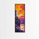 Cliffside House, Vibrant Mountain Art, Dreamy Sunset View, Framed Canvas Print, Unique Home Decor, Bold Landscape, Rustic Aesthetic