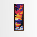 Mountain View, Winter Landscape, Snowy Forest, Sunset Glow, Nature Scene, Rustic Decor, Cozy Cabin, Living Room, Canvas Print
