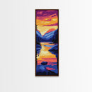 Lake Reflection, Sunset Glow, Mountain Scene, Peaceful Nature, Rustic Decor, Serene View, Living Room, Framed Canvas Print
